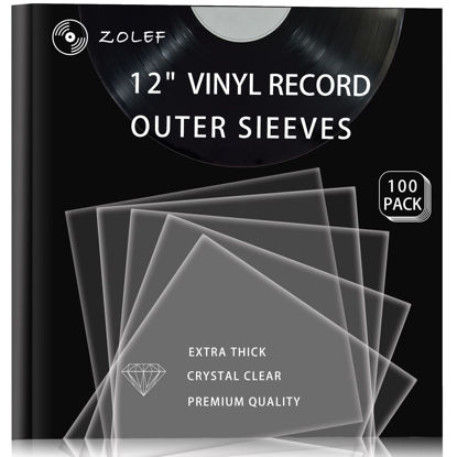 Picture of ZOLEF Vinyl Record Outer Sleeves 100 Pack for 12 inch Records, loose fit, Clear Cover Protective, 3mil+ Thick, 12.79” x 12.79”, Fit for Single & Double LP Storage