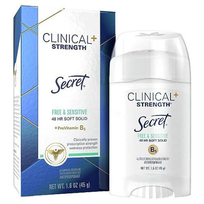 Picture of Secret Antiperspirant Clinical Strength Deodorant for Women, Invisible Solid, Free & Sensitive Unscented, 1.6 Ounce (Pack of 3) (Packaging may Vary)