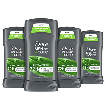 Picture of Dove Men+Care Antiperspirant Deodorant With 72-hour sweat and odor protection Extra Fresh Antiperspirant for men formulated with vitamin E and Triple Action Moisturizer | 2.7 Ounce (Pack of 4)