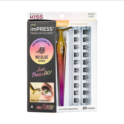 Picture of KISS imPRESS Press-On Falsies Eyelash Clusters Kit, Natural, Black, No Glue Needed, Fuss Free, Invisible Band, Natural, 24 Hours, No Damage, No Sticky Residue, Flawless, Quick & Easy | 20 Clusters