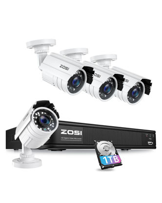 Picture of ZOSI H.265+ Full 1080p Home Security Camera System Outdoor Indoor, 5MP-Lite CCTV DVR 8 Channel with Hard Drive 1TB and 4 x 1080p Weatherproof Surveillance Camera with 80ft Night Vision, Motion Alerts