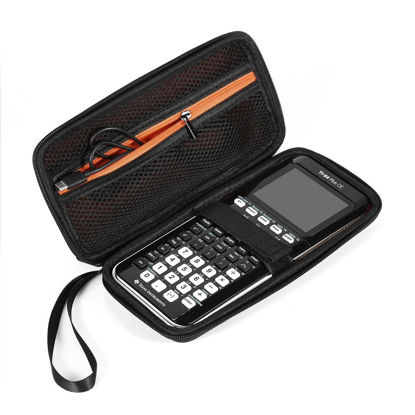 Picture of BOVKE Hard Graphing Calculator Case Compatible with Texas Instruments TI-84 Plus CE/TI-84 Plus/TI-83 Plus CE/Casio fx-9750GII, Extra Zipped Pocket for USB Cables, Manual, Pencil, Ruler, Black
