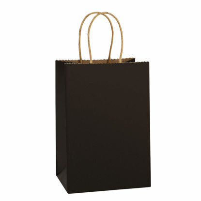 Picture of BagDream Gift Bags Kraft Paper Bags 100Pcs 5.25x3.75x8 Inches Small Shopping Bag Kraft Bags Party Bags Black Paper Bags with Handles Bulk