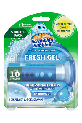 Picture of Scrubbing Bubbles Toilet Bowl Cleaning Gel Starter Kit, Includes Dispenser and Gel, Glade Rainshower Scent, 6 Stamps