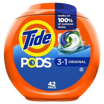 Picture of Tide PODS Liquid Laundry Detergent Soap Pacs, HE Compatible, 42 Count, Powerful 3-in-1 Clean in one Step, Original Scent