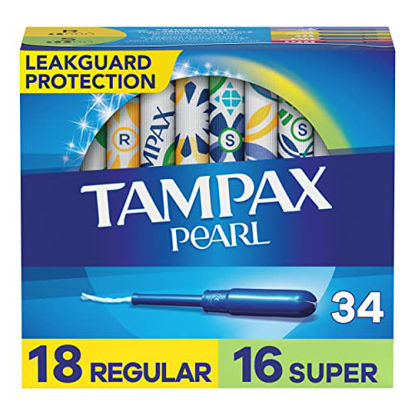 Picture of Tampax Pearl Tampons Multipack, Regular/Super Absorbency, With Leakguard Braid, Unscented, 34 Count