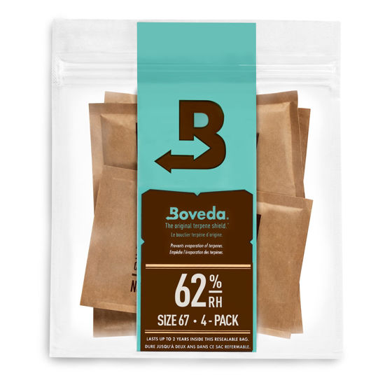 Picture of Boveda 62% Two-Way Humidity Control Packs For Storing 1 lb - Size 67 - 4 Pack - Moisture Absorbers for Storage Containers - Humidifier Packs - Hydration Packets in Resealable Bag