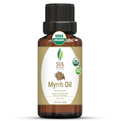 Picture of SVA Organics Myrrh Essential Oil Organic 10 ml 100% Pure USDA Certified Natural Premium Therapeutic Grade for Skin, Young Glowing Face, Hair, Personal Care, and Aromatherapy Massage