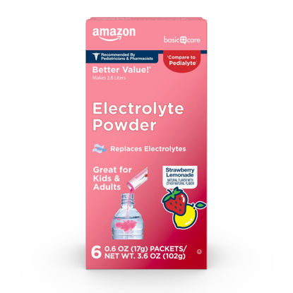 Picture of Amazon Basic Care Electrolyte Powder Packets, Strawberry Lemonade, 6 Count (Pack of 1)
