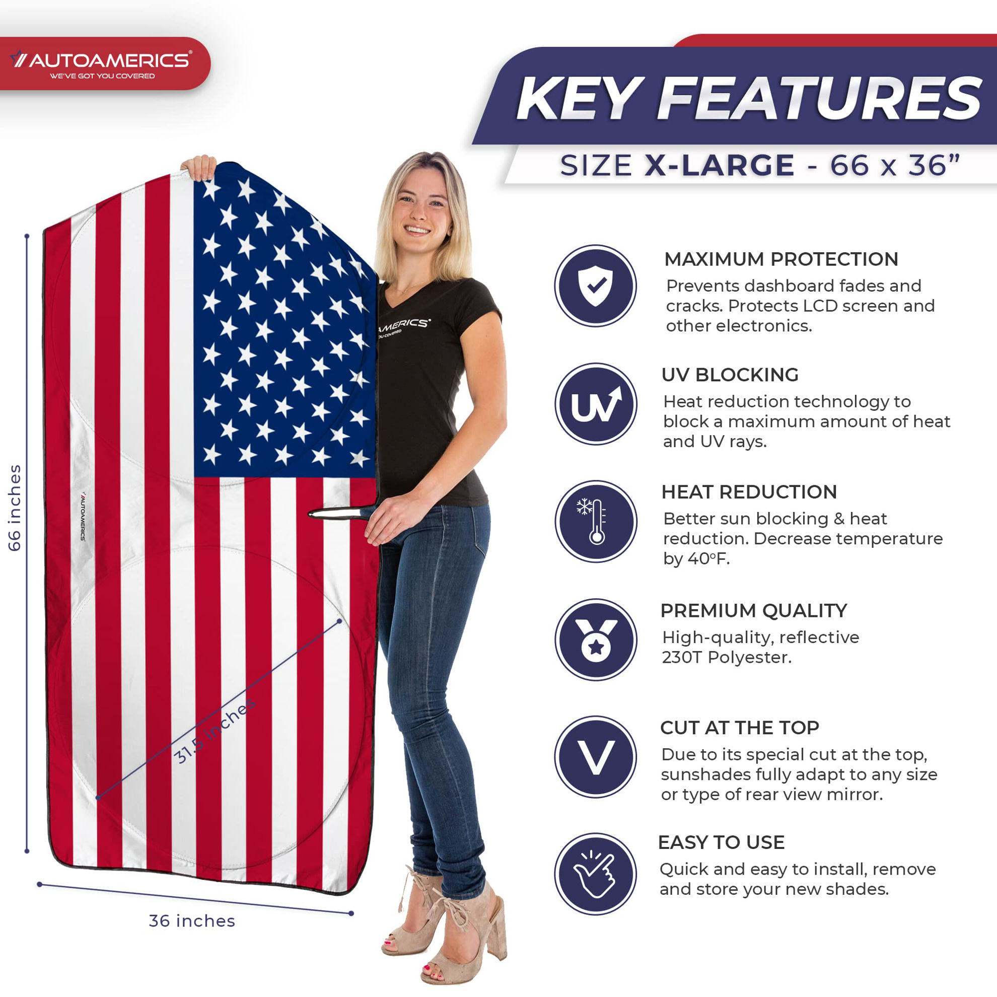 GetUSCart- Autoamerics 1-Piece Windshield Sun Shade Original American ...
