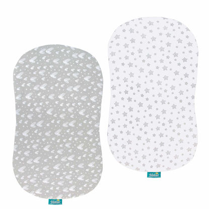 Picture of Bassinet Sheets Compatible with Halo Bassinest Swivel, Flex, Glide, Premiere & Luxe Series Sleeper, 2 Pack, 100% Jersey Knit Cotton Sheets, Breathable and Heavenly Soft, Grey and White Print for Baby