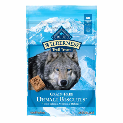 Picture of Blue Buffalo Wilderness Denali Biscuits High Protein Grain Free Crunchy Dog Treats, Wild Salmon, Venison, & Halibut 8-oz bag