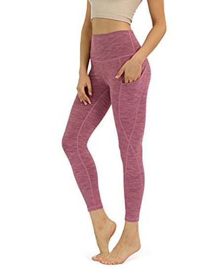 ODODOS Women's 7/8 Yoga Leggings with Pockets, High Waisted Workout Sports  Running Tights Athletic Pants-Inseam 25, Spacedye Magenta, X-Large