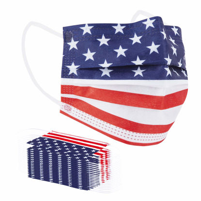 Picture of Disposable Face Masks with Designs Patriotic Cute Face Mask 3 Ply USA Flag Print 50 Pcs