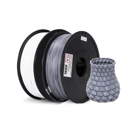 Picture of Inland PLA Plus (PLA+) 3D Printer Filament 1.75mm Bundle - PLA Pro Dimensional Accuracy +/- 0.03 mm - 2kg Spools 4.4 lbs - Fits FDM/FFF Printers - Odor Free 3D Printing Filament - 2 Pack Gray + White