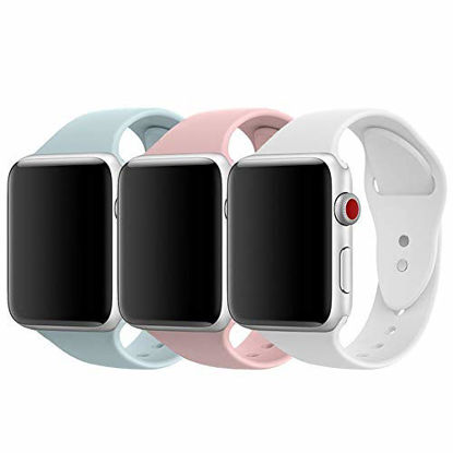 Picture of AdMaster Compatible for Apple Watch Band 38mm, Soft Silicone Sport Strap Compatible for iWatch Apple Watch Series 1/ Series 2/ Series 3, S/M Size (Pink Sand/Turquoise/White)