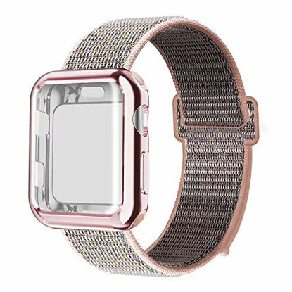 Picture of QIENGO Compatible with Apple Watch Band with Case 42MM, Soft Nylon Strap with Silicone Screen Protector, Replacement for iWatch Sport Series 3/2 / 1 (Pinksand, 42mm)