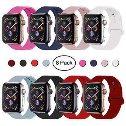 Picture of VATI Sport Band Compatible for Apple Watch Band 38mm 40mm, 8-Pack Soft Silicone Sport Strap Replacement Bands Compatible with 2019 Apple Watch Series 5, iWatch 4/3/2/1, 38MM 40MM S/M