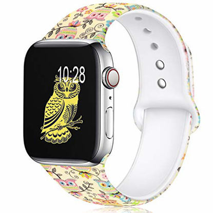 Picture of KOLEK Floral Bands Compatible with Apple Watch 42mm 44mm, Silicone Fadeless Pattern Printed Replacement Bands for iWatch Series 4 3 2 1, Owl, M, L