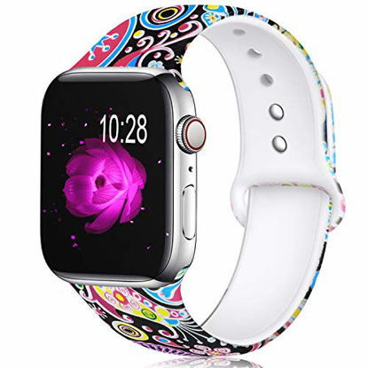 Picture of KOLEK Floral Bands Compatible with Apple Watch 38mm 40mm, Silicone Fadeless Pattern Printed Replacement Bands for iWatch Series 4 3 2 1, Colorful Jellyfish, S, M