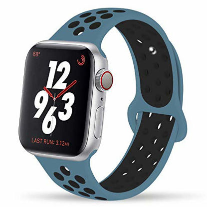 Picture of YC YANCH Greatou Compatible for Apple Watch Band 42mm 44mm,Silicone Sport Band Replacement Wrist Strap Compatible for iWatch Apple Watch Series 5/4/3/2/1,Nike+,Sport,Edition,S/M,Celestial Teal Black