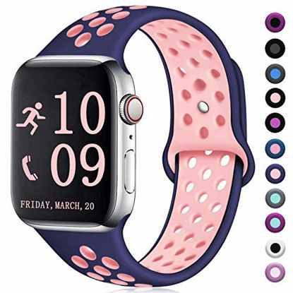 Picture of Zekapu Compatible with Apple Watch Band 44mm 42mm, for Women Men, M/L, Breathable Silicone Sport Replacement Wrist Band Compatible for iWatch Series 4/3/2/1,Navy-Pink