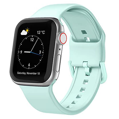 Picture of Adepoy Compatible with Apple Watch Bands 45mm 44mm 42mm, Soft Silicone Sport Wristbands Replacement Strap with Classic Clasp for iWatch Series SE 7 6 5 4 3 2 1 for Women Men, Mint Green 42/44/45mm