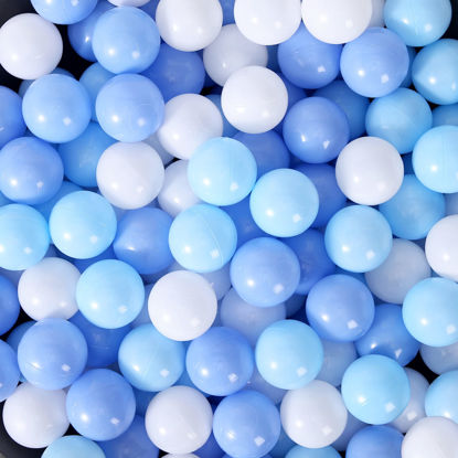 Picture of MoonxHome Ball Pit Balls for Kids, 100 pcs 2.16" Thicken Soft Plastic Crush Proof Ball Pit Balls BPA Phthalate Free Toy Ball with 3 Color White Blue Light-Blue
