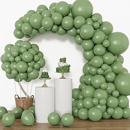 Picture of RUBFAC 129pcs Sage Green Balloons Latex Balloons Different Sizes 18 12 10 5 Inch Olive Green Party Balloon Kit for Birthday Party Graduation Baby Shower Wedding Holiday Balloon Decoration