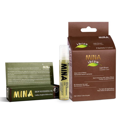 Picture of Mina ibrow Hair Color Light Brown |Natural Spot coloring Hair Tinting Powder with brow Nourishing Oil For Professional, Water and Smudge Proof | No Ammonia, No Lead with 100% Gray Converge
