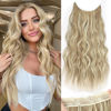 Picture of KooKaStyle Invisible Wire Hair Extensions with Transparent Wire Adjustable Size 4 Secure Clips Long Wavy Secret Hairpiece (20 Inch, Light Brown mix Highlight Blonde)