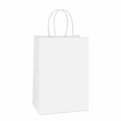 Picture of BagDream Kraft Paper Bags 100Pcs 5.25x3.75x8 Inches Small Paper Gift Bags with Handles Bulk, Paper Shopping Bags, Kraft Bags, Party Bags, Gift Bags (White)