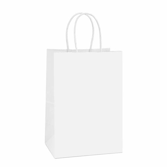 Picture of BagDream Kraft Paper Bags 100Pcs 5.25x3.75x8 Inches Small Paper Gift Bags with Handles Bulk, Paper Shopping Bags, Kraft Bags, Party Bags, Gift Bags (White)