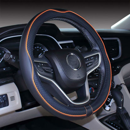 Picture of Mayco Bell Microfiber Leather Car Medium Steering Wheel Cover (14.5''-15'',Black Orange)