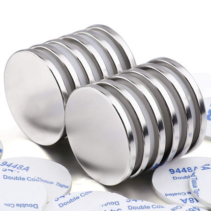 Picture of MIKEDE Strong Neodymium Disc Magnets, 12 Pack Powerful Permanent Rare Earth Magnets with Double-Sided Adhesive for Fridge, DIY, Scientific, Craft,and Office Magnets, 1.26 inch D x 1/8 inch H