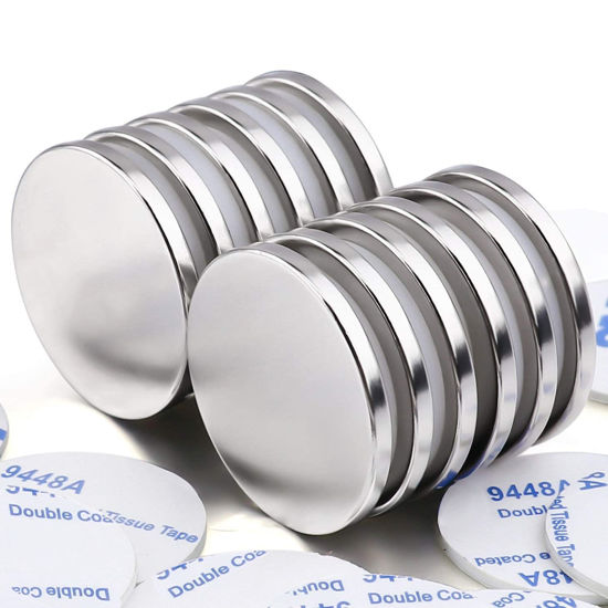 Picture of MIKEDE Strong Neodymium Disc Magnets, 12 Pack Powerful Permanent Rare Earth Magnets with Double-Sided Adhesive for Fridge, DIY, Scientific, Craft,and Office Magnets, 1.26 inch D x 1/8 inch H
