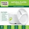 Picture of 100% Compostable 10 Inch Heavy-Duty Plates [125-Pack] 3 Compartment Eco-Friendly Disposable White Bagasse Plate, Made of Natural Sugarcane Fibers - 10" Biodegradable Paper Plates by Stack Man