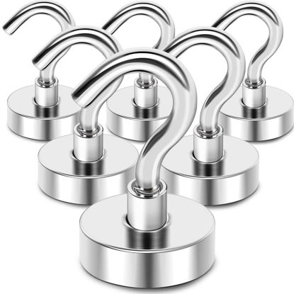 Picture of MIKEDE Magnetic Hooks Heavy Duty, 28Lbs Strong Rare Earth Neodymium Magnets with Hooks for Hanging, Magnetic Hanger Strong Cruise Hooks for Kitchen, Home, Workplace, Office and Garage, Pack of 6