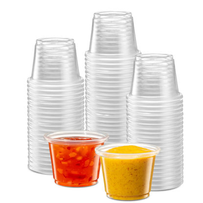 Picture of {1 oz - 200 Cups} Clear Diposable Plastic Portion Cups No Lids, Small Mini Containers For Portion Controll, Jello Shots, Meal Prep, Sauce Cups, Slime, Condiments, Medicine, Dressings, Crafts, Disposable Souffle Cups & Much more