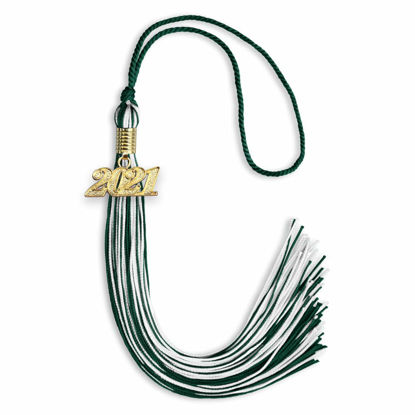 Picture of Endea Graduation Mixed Double Color Tassel with Gold Date Drop (Hunter Green/White, 2021)