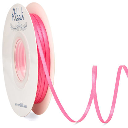 Picture of Ribbli Hot Pink Double Faced Satin Ribbon,1/8” x Continuous 50 Yards,Use for Bows Bouquet,Gift Wrapping,Wedding Card,Floral Arrangement