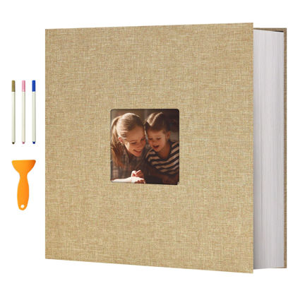 Picture of Vienrose Photo Album Self Adhesive 13x12.6 for 600 Photos Linen Scrapbook 120 Pages Khaki