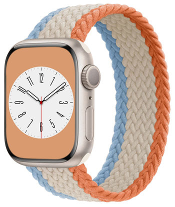 Picture of Proworthy Lace Braided Solo Loop Compatible With Apple Watch Band 42mm 44mm 45mm for Men and Women, Lace Stretch Nylon Elastic Strap for iWatch Series SE 7 6 5 4 3 2 1 (M, Cream)