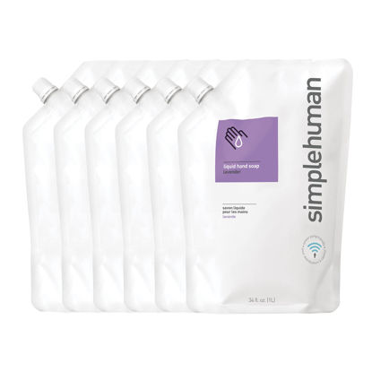 Picture of simplehuman Lavender Moisturizing Liquid Hand Soap Refill Pouch, 34 Fl. Oz, Pack of 6
