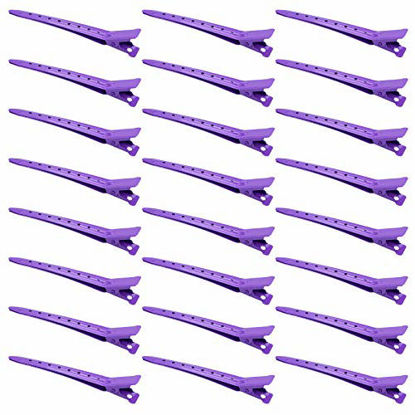 Picture of 24 Packs Duck Bill Clips, Bantoye 3.35 Inches Rustproof Metal Alligator Curl Clips with Holes for Hair Styling, Hair Coloring, Purple