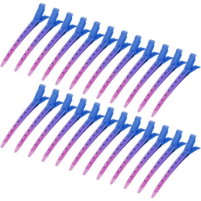 Picture of 24 Packs Duck Bill Clips, Bantoye 3.35 Inches Rustproof Metal Alligator Curl Clips with Holes for Hair Styling, Hair Coloring, Gradient Deep Blue