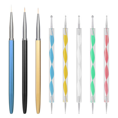 Picture of Artdone Nail Dotting Tools Set,5PCS Dotting Pens And 3 PCS Nail Painting Brushes For Nail Art Design……