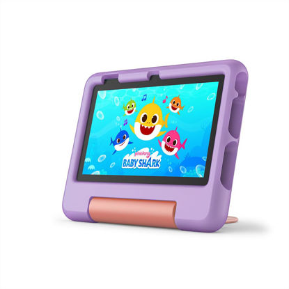 Picture of Amazon Fire 7 Kids tablet, ages 3-7. Top-selling 7" kids tablet on Amazon - 2022. Set time limits, age filters, educational goals, and more with parental controls, 32 GB, Purple