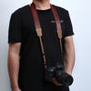 Picture of PADWA Dark Red Camera Straps for Photographers - Full Grain Crazy Horse Leather Head,1.5" Wide Pure Cotton Woven Camera Strap,Adjustable Shoulder Neck Strap for Cameras,Great Gift for Photographers