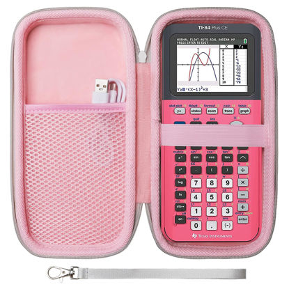 Picture of LTGEM EVA Hard Case Compatible with Texas Instruments TI-84 Plus CE/TI-84 Plus/TI-Nspire CX II CAS/TI-Nspire CX II/TI-83 Plus/TI-89 Titanium/TI-85 / TI-89 Color Graphing Calculator, Pink